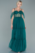 Длинное Вечернее Платье Изумрудно-зеленый ABU2545