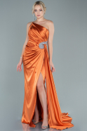 Длинное Атласное Вечернее Платье Оранжевый ABU2465