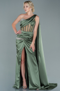 Длинное Атласное Вечернее Платье Хаки ABU2550