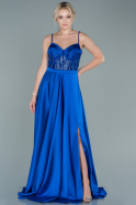 Длинное Атласное Вечернее Платье Ярко-синий ABU2553