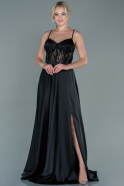 Длинное Атласное Вечернее Платье Черный ABU2553
