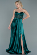 Длинное Атласное Вечернее Платье Изумрудно-зеленый ABU2553