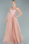 Длинное Вечернее Платье Пудровый ABU2554
