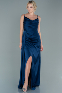 Длинное Атласное Выпускное Платье Темно-синий ABU2558