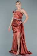 Длинное Атласное Вечернее Платье Цвет корицы ABU2363