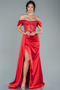 Длинное Атласное Вечернее Платье красный ABU3537