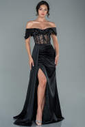 Длинное Атласное Вечернее Платье Черный ABU3537