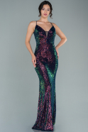 Длинное Платье С Чешуйчатым Узором Фиолетово-золотистый ABU2562