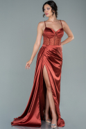 Длинное Атласное Вечернее Платье Цвет корицы ABU2130