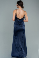 Длинное Атласное Выпускное Платье Темно-синий ABU2564
