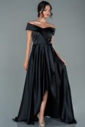 Длинное Атласное Выпускное Платье Черный ABU2563