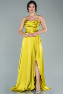 Длинное Атласное Вечернее Платье Фисташковый ABU1843