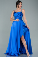 Длинное Атласное Вечернее Платье Ярко-синий ABU1843