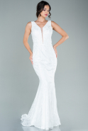 Длинное Вечернее Платье Из Кружева Белый ABU2567