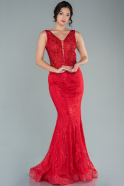 Длинное Вечернее Платье Из Кружева красный ABU2567