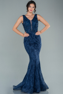 Длинное Вечернее Платье Из Кружева Темно-синий ABU2567
