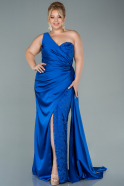 Большое Атласное Платье Ярко-синий ABU2559