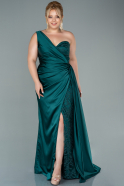 Большое Атласное Платье Изумрудно-зеленый ABU2559