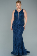 Большое Длинное Кружевное Платье Темно-синий ABU2568