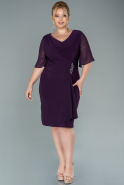 Большое Короткое Шифоновое Платье Тёмно-пурпурный ABK1490