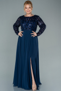 Длинное Шифоновое Вечернее Платье Темно-синий ABU2573