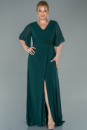 Длинное Шифоновое Вечернее Платье Изумрудно-зеленый ABU2577