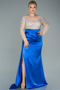 Большое Атласное Платье Ярко-синий ABU2742