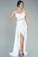 Длинное Атласное Вечернее Платье Белый ABU2582