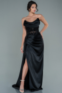 Длинное Атласное Вечернее Платье Черный ABU2582