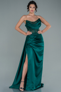 Длинное Атласное Вечернее Платье Изумрудно-зеленый ABU2582