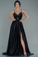 Длинное Атласное Вечернее Платье Черный ABU2583