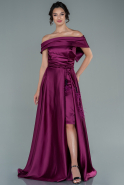 Длинное Атласное Вечернее Платье Сливовый ABU2584