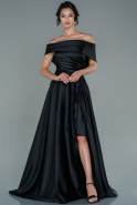 Длинное Атласное Вечернее Платье Черный ABU2584