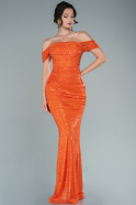 Длинное Вечернее Платье Русалка Оранжевый ABU2346