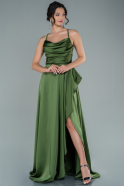 Длинное Атласное Вечернее Платье Хаки ABU1843