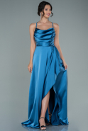 Длинное Атласное Вечернее Платье Серый-Индиго ABU1843