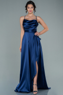Длинное Атласное Вечернее Платье Темно-синий ABU1843