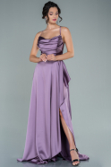 Длинное Атласное Вечернее Платье Лавандовый ABU1843