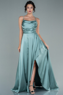 Длинное Атласное Вечернее Платье Мятный ABU1843