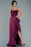 Длинное Атласное Вечернее Платье Сливовый ABU1843