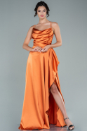 Длинное Атласное Вечернее Платье Оранжевый ABU1843