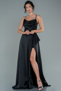 Длинное Атласное Вечернее Платье Черный ABU1843
