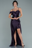 Длинное Атласное Вечернее Платье Тёмно-пурпурный ABU2590