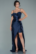 Длинное Атласное Вечернее Платье Темно-синий ABU2590