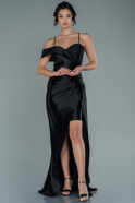 Длинное Атласное Вечернее Платье Черный ABU2590