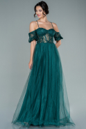 Длинное Вечернее Платье Изумрудно-зеленый ABU2591