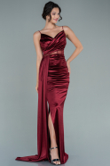 Длинное Атласное Вечернее Платье Бордовый ABU2592