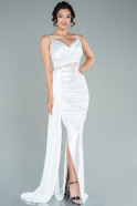 Длинное Атласное Вечернее Платье Белый ABU2592