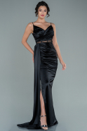 Длинное Атласное Вечернее Платье Черный ABU2592