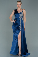 Длинное Атласное Вечернее Платье Темно-синий ABU2598
